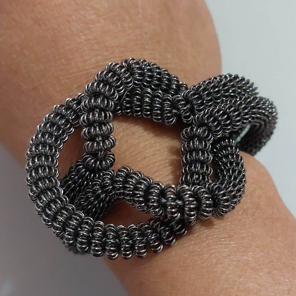 Unique Asymmetrical Overlapping Knotted Mesh Loopy Coil Cuff Bracelet